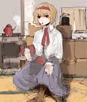  alice_margatroid bad_id bad_pixiv_id book cigarette highres reading sitting sketch smoking solo teapot touhou un-known_(ninesix) 