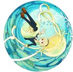  animal_themed_umbrella blonde_hair bloomers brown_eyes circle dress fish haruno jellyfish looking_at_viewer no_nose original short_hair smile solo thighhighs umbrella underwear upside-down 