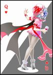  arm_garter bad_id bad_pixiv_id bat_wings blue_hair card card_(medium) cup drinking_glass hat high_heels legs looking_back mak pantyhose playing_card red_eyes remilia_scarlet shoes short_hair solo touhou wine_glass wings 