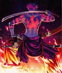  bandages epic fire highres kamina kamina_shades katana male_focus manly mori_kotarou muscle non-web_source sarashi scan scan_artifacts solo sword tattoo tengen_toppa_gurren_lagann weapon 