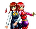  2girls alty ass brown_hair green_eyes looking_back m.u.g.e.n mugen_(game) multiple_girls ptan red_hair redhead silvy smile 