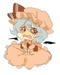  bad_id bad_pixiv_id chibi chikori crying crying_with_eyes_open dress fang grey_hair hat lowres open_mouth red_eyes remilia_scarlet simple_background sobbing solo tears touhou v_arms wings 