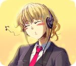  blonde_hair furutachirikonbu headphones lowres necktie ponytail solo umineko_no_naku_koro_ni ushiromiya_jessica whistling 