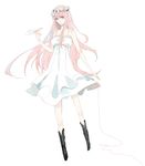  bad_id bad_pixiv_id blue_eyes dress flower just_be_friends_(vocaloid) kee long_hair megurine_luka paper_airplane pink_hair red_string solo string vocaloid white_dress 