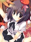  bad_id bad_pixiv_id blush brown_eyes brown_hair fan from_above hat kinoko looking_at_viewer shameimaru_aya solo tokin_hat touhou 