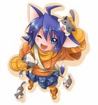  :3 animal_ears blue_eyes blue_hair cat cat_ears one_eye_closed short_hair solo sugiura summon_night summon_night_2 yuel 