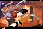  action fu1111111 red_eyes slippers socks solo touhou yasaka_kanako 