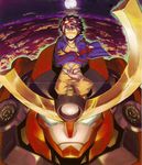  bandages boota core_drill crossed_arms drill full_moon goggles goggles_on_head gunbuster_pose gurren-lagann highres jacket male_focus mecha moon mori_kotarou non-web_source sarashi scan scan_artifacts shorts simon tengen_toppa_gurren_lagann 