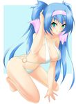  blue_hair breasts green_eyes klan_klein kneeling large_breasts macross macross_frontier meltrandi nana_(artist) one-piece_thong slingshot_swimsuit solo swimsuit zentradi 