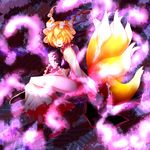  blonde_hair glowing glowing_eyes hat multiple_tails solo soubi tail touhou yakumo_ran yellow_eyes 