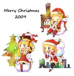  3girls blonde_hair blue_eyes christmas gift gunner hat multiple_girls paladin_(sekaiju) princess_(sekaiju) santa_costume santa_hat sekaiju_no_meikyuu sekaiju_no_meikyuu_3 tenjin 