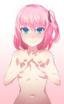  bad_id bad_pixiv_id blue_eyes blush breasts closers double_v gradient gradient_background hanon_(heartofsword) looking_at_viewer navel nipples nude pink_hair seulbi_lee short_hair side_ponytail small_breasts smile solo tears trembling v 