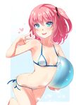  :p bad_id bad_pixiv_id ball beachball bikini blue_eyes breasts closers hanon_(heartofsword) highres looking_at_viewer navel pink_hair seulbi_lee side-tie_bikini side_ponytail small_breasts solo swimsuit tongue tongue_out v 