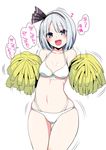  amisu bikini blush cheerleader downscaled green_eyes hairband heart highres konpaku_youmu layered_bikini looking_at_viewer md5_mismatch midriff navel open_mouth pom_poms resized short_hair silver_hair simple_background smile solo speech_bubble swimsuit text_focus touhou translation_request white_background 