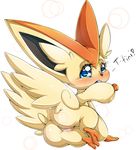  &lt;3 blue_eyes blush butt english_text female feral legendary_pok&eacute;mon looking_at_viewer looking_back nintendo pok&eacute;mon presenting pussy pussy_juice simple_background solo suddenhack text victini video_games 
