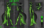  2015 back biohazard black_eyes black_fur black_hair black_sclera canine eliana-asato fox front_view fur girly glowing green_fur green_hair hair invalid_tag lime-wuffy lime_fur male mammal model_sheet nude scar short_hair solo standing wolf 