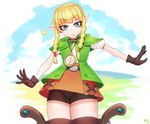  artist_name bad_source belt blonde_hair blue_eyes boots braid brown_skirt choker compass cowboy_shot hair_tubes kuroonehalf linkle pointy_ears puffy_short_sleeves puffy_sleeves short_sleeves shorts shorts_under_skirt skirt smile solo standing the_legend_of_zelda thigh_boots thighhighs twin_braids zelda_musou 