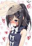  :o afterimage bangs bare_shoulders black_hair blue_eyes blush bow bowtie breasts burn_scar dorei_to_no_seikatsu_~teaching_feeling~ embarrassed from_side hair_ornament hair_ribbon hairclip hand_on_another's_head heart heart-shaped_pupils high_ponytail long_hair motion_blur nose_blush open_mouth out_of_frame petting ponytail raised_eyebrows ribbon scar shirt sleeveless sleeveless_shirt small_breasts solo_focus sweat sylvie_(dorei_to_no_seikatsu) symbol-shaped_pupils upper_body white_background yappen 