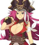  breasts cleavage corset fate/extra fate_(series) francis_drake_(fate) hat large_breasts long_hair pink_hair pirate pirate_hat sanae_(satansanae) scar solo 