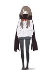  black_legwear brown_hair full_body grey_eyes hands_in_pockets long_hair looking_at_viewer original pantyhose pleated_skirt red_ribbon ribbon scarf simple_background skirt solo white_background yuu_(higashi_no_penguin) 
