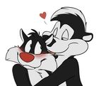 &lt;3 anthro cat duo embarrassed feline green_eyes hug licking looney_tunes male male/male mammal pep&eacute;_le_pew rotten_robbie simple_background skunk smile sylvester teeth tongue tongue_out warner_brothers white_background 