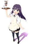  full_body highres homura_shinji long_hair parfait purple_eyes purple_hair solo standing thighhighs tray waitress working!! yamada_aoi 