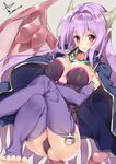  alma_elma ass barefoot blush breasts cameltoe cape crossed_legs demon_girl demon_horns demon_tail demon_wings elbow_gloves gloves horns large_breasts leotard long_hair looking_at_viewer mon-musu_quest! pointy_ears purple_gloves purple_hair purple_legwear red_eyes sitting solo succubus tail thighhighs toeless_legwear toes very_long_hair wings yappen 
