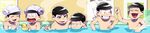  bad_id bad_twitter_id bathhouse black_hair brothers closed_eyes heart heart_in_mouth highres long_image male_focus matsuno_choromatsu matsuno_ichimatsu matsuno_juushimatsu matsuno_karamatsu matsuno_osomatsu matsuno_todomatsu multiple_boys osomatsu-kun osomatsu-san partially_submerged rubber_duck sextuplets siblings smile towel towel_on_head wide_image 