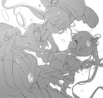  bubble destroyer_hime dual_persona greyscale harusame_(kantai_collection) kantai_collection kazuhito_(1245ss) lowres monochrome multiple_girls shinkaisei-kan side_ponytail tears torn_clothes underwater 