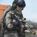  artist_name assault_rifle backpack bag brown_eyes brown_hair chevasis eotech glasses gloves gun headset heckler_&amp;_koch helmet hk416 laser_sight military military_operator original rifle scarf solo trigger_discipline weapon 