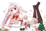  animal_ears bow breasts bunny_ears bunny_tail diten full_body large_breasts legs_up long_hair looking_at_viewer lying on_stomach original red_eyes soles solo tail the_pose 