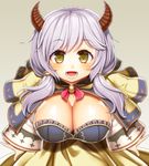  asamura_hiori blush breasts brown_eyes camieux cleavage dress granblue_fantasy highres horns large_breasts long_hair long_sleeves looking_at_viewer low_twintails open_mouth silver_hair solo twintails wide_sleeves 