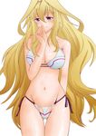 absurdres ass_visible_through_thighs bikini blonde_hair blue_eyes breasts claudia_enfield cleavage gakusen_toshi_asterisk highres large_breasts long_hair looking_at_viewer seagull08 side-tie_bikini smile solo swimsuit thigh_gap very_long_hair 