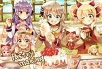  ahoge apron baking_sheet blonde_hair blue_eyes blush bow braid brown_hair bunny_hair_ornament cake commentary_request cookie eating english flower food fruit green_eyes hair_bow hair_flower hair_ornament hairclip heart heart_ahoge highres long_hair minigirl mixing_bowl multiple_girls one_eye_closed open_mouth original pastry_bag pink_eyes pink_hair purple_eyes purple_hair sakura_oriko smile strawberry twin_braids very_long_hair 
