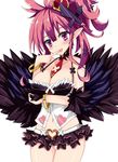  :p between_breasts blush bracelet breasts cleavage crown disgaea frilled_skirt frills heart jewelry kanitama large_breasts looking_at_viewer makai_senki_disgaea_5 miniskirt navel necktie pink_hair pointy_ears purple_eyes seraphina_(disgaea) short_hair simple_background skirt solo tongue tongue_out white_background 