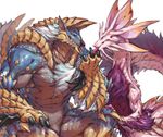  ambiguous_gender anthro capcom claws dragon duo fanged_wyvern feral jacketbear leviathan monster_hunter simple_background tamamitsune tongue video_games white_background wyvern zinogre 山藥人 