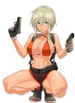  :p abs backpack bad_id bad_pixiv_id bag bangs belt bikini_top black_footwear blonde_hair blue_eyes breasts cleavage collarbone cross-laced_footwear dual_wielding eyebrows eyebrows_visible_through_hair full_body gloves gun handgun highres holding holding_gun holding_weapon kirii large_breasts looking_at_viewer midriff navel original polka_dot shiny shiny_skin shoes short_hair shorts sidelocks simple_background sneakers socks solo squatting thick_thighs thighs toned tongue tongue_out trigger_discipline utility_belt walther walther_p99 weapon white_background white_gloves 
