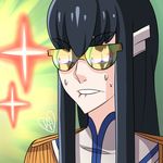  ass biting dat_ass drawfag eyebrows eyebrows_visible_through_hair kill_la_kill kiryuuin_satsuki lip_biting long_hair meme reflection sanageyama_uzu signature solo source_request sunglasses sweat thick_eyebrows 