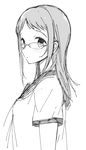  blush glasses greyscale looking_at_viewer monochrome sakiyo_cake school_uniform serafuku simple_background sketch solo white_background 
