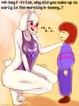 blush covering covering_crotch crouching desuperv edit embarrassed female frisk male open_mouth toriel undertale video_games 