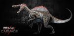  avian black_claws claws crocodilian feathers green_eyes jurassic_park primal_carnage sail scales spinosaurid spinosaurus 
