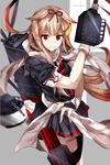  bad_id bad_pixiv_id black_serafuku blonde_hair closed_mouth commentary_request fingerless_gloves gloves gradient_hair gun hair_flaps hair_ornament hair_ribbon hairclip holding holding_gun holding_weapon kantai_collection long_hair looking_at_viewer machinery messy_hair multicolored_hair red_eyes remodel_(kantai_collection) ribbon sameya scarf school_uniform serafuku short_sleeves skirt smile solo straight_hair weapon white_scarf yuudachi_(kantai_collection) 