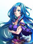  bare_shoulders blue_eyes blue_hair crossed_arms long_hair nemovo original solo strapless very_long_hair 