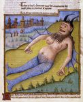  beard breasts castle facial_hair horn human hybrid mammal marine medieval medieval_art merfolk nipples pregnant scales tree unknown_artist wings 