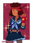  cosplay cowboy_shot dav-19 gloves headband kill_la_kill matoi_ryuuko matoi_ryuuko_(cosplay) midriff mullet pantyhose red_skin ruby_(steven_universe) sapphire_(steven_universe) school_uniform senketsu serafuku short_hair solo steven_universe suspenders 