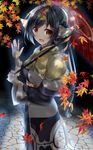  :d ainu_clothes animal_ears autumn_leaves black_hair blush brown_eyes cat_ears cat_tail falling_leaves kuon_(utawareru_mono) leaf long_hair long_sleeves looking_at_viewer nonohachi open_mouth ponytail sash smile solo stone_floor tail umbrella utawareru_mono utawareru_mono:_itsuwari_no_kamen waving 
