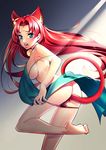  animal_ears ass barefoot breasts cat_ears cat_tail crescent_moon feet large_breasts light_rays long_hair looking_at_viewer looking_back moon nemovo nude open_mouth original panties panty_pull red_hair sideboob solo tail underwear very_long_hair 