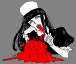  alucard_(hellsing) bad_id bad_pixiv_id blood cake cross finger_licking food fur_hat genderswap genderswap_(mtf) girlycard gloves hat hellsing hellsing:_the_dawn hime_cut kikai_ningen licking long_hair middle_finger pentagram puffy_sleeves solo vampire 