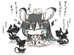  anchorage_water_oni black_hair chibi closed_eyes commentary covered_eyes crossed_bandaids crying dress glowing glowing_eyes goma_(gomasamune) head_bump horns kantai_collection long_hair multiple_girls open_mouth overskirt pt_imp_group shinkaisei-kan tears translated white_dress 