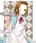  alice_in_wonderland bad_id bad_pixiv_id brown_eyes brown_hair cake dress food hairband highres k-on! ryoutan short_hair solo tainaka_ritsu tray 